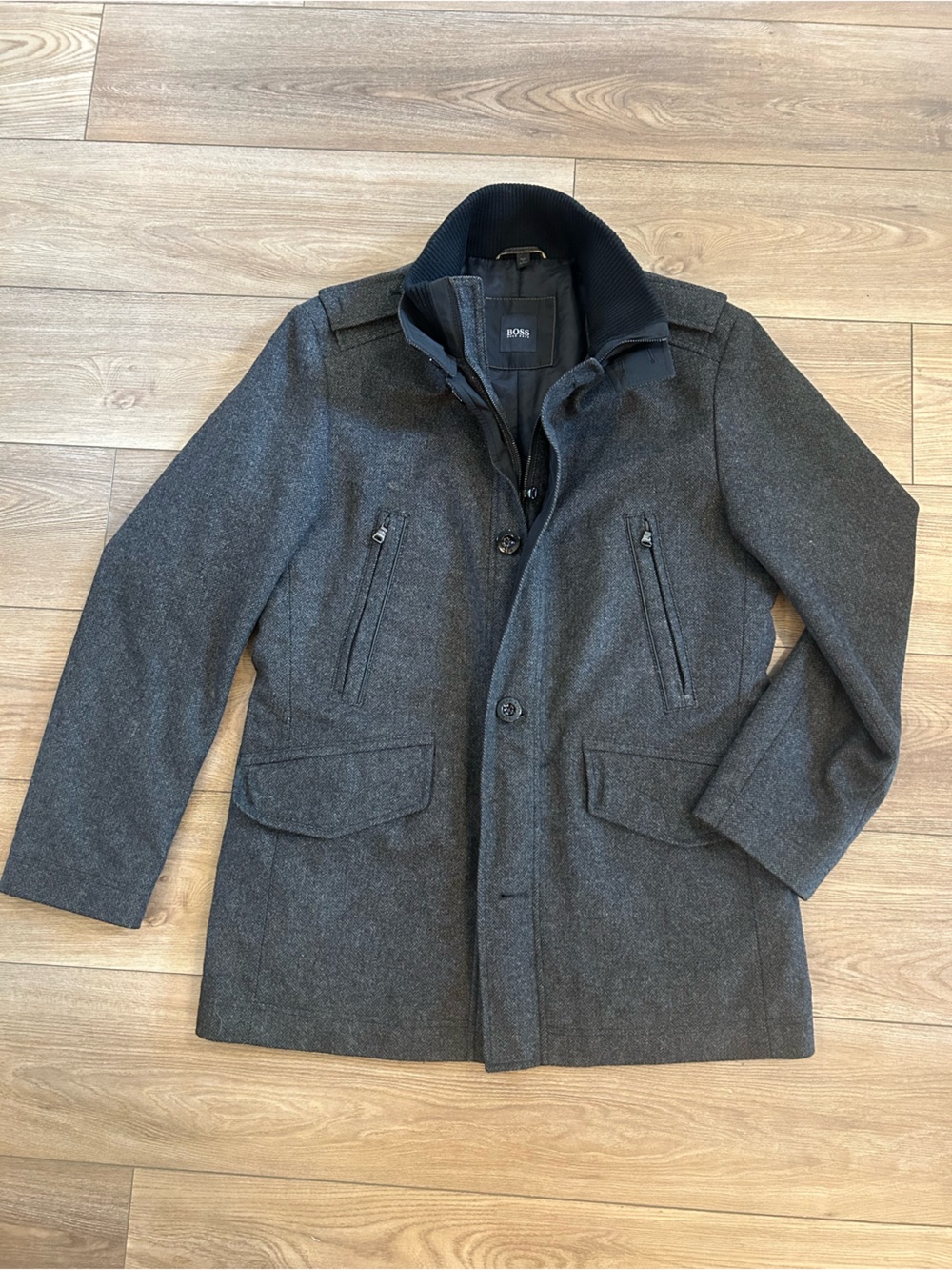 Hugo Boss 40R Gray Wool Blend Zip Front Jacket Men’s Large
